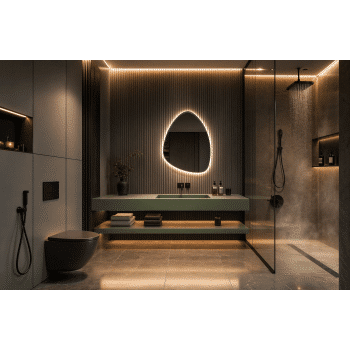 Ultra-Luxury Bathroom with Asymmetric LED Mirror & Ambient Lighting