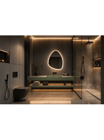Ultra-Luxury Bathroom with Asymmetric LED Mirror & Ambient Lighting