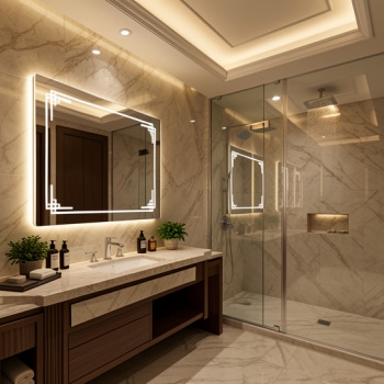 Square LED Mirror with Geometric Corner Light Design