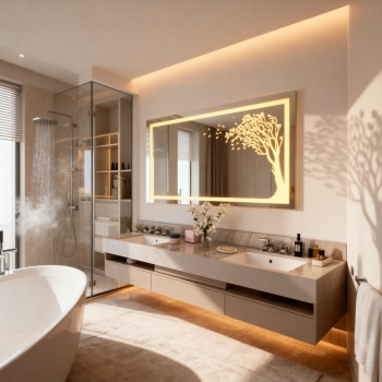 Luxury LED Wall Mirror with Tree Etching Light Design
