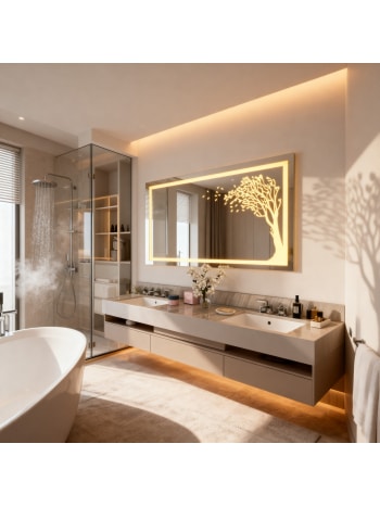 Luxury LED Wall Mirror with Tree Etching Light Design