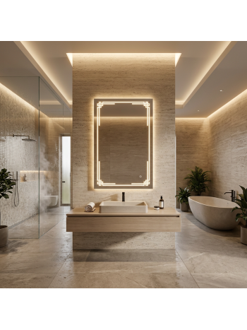 Modern LED Mirror with Geometric Corner Lighting Design