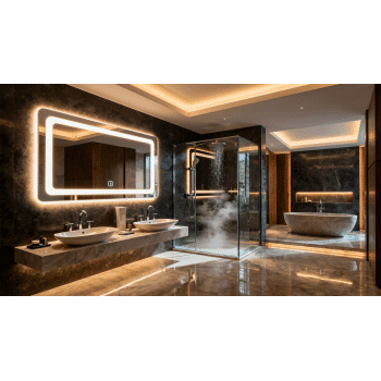 Luxury Rectangular LED Bathroom Mirror with Ambient Lighting