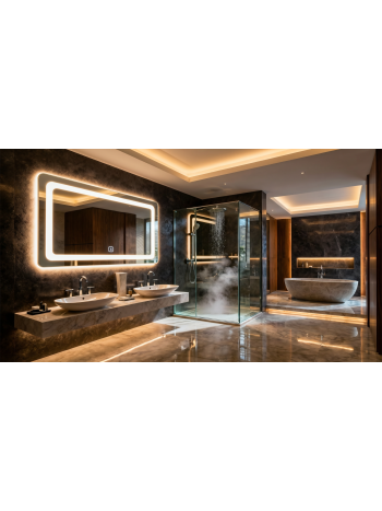 Luxury Rectangular LED Bathroom Mirror with Ambient Lighting