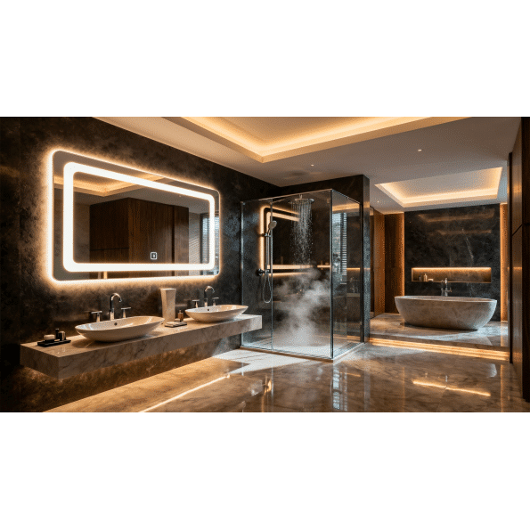 Luxury Rectangular LED Bathroom Mirror with Ambient Lighting