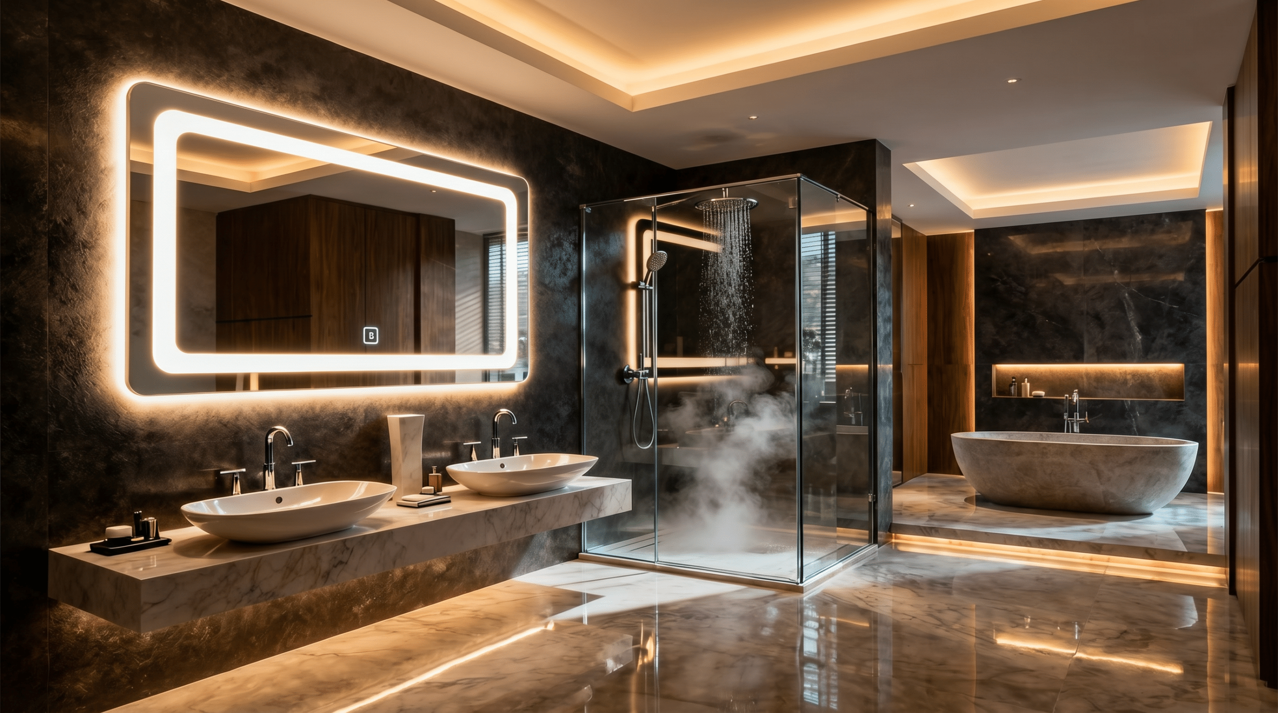 Luxury Rectangular LED Bathroom Mirror with Ambient Lighting