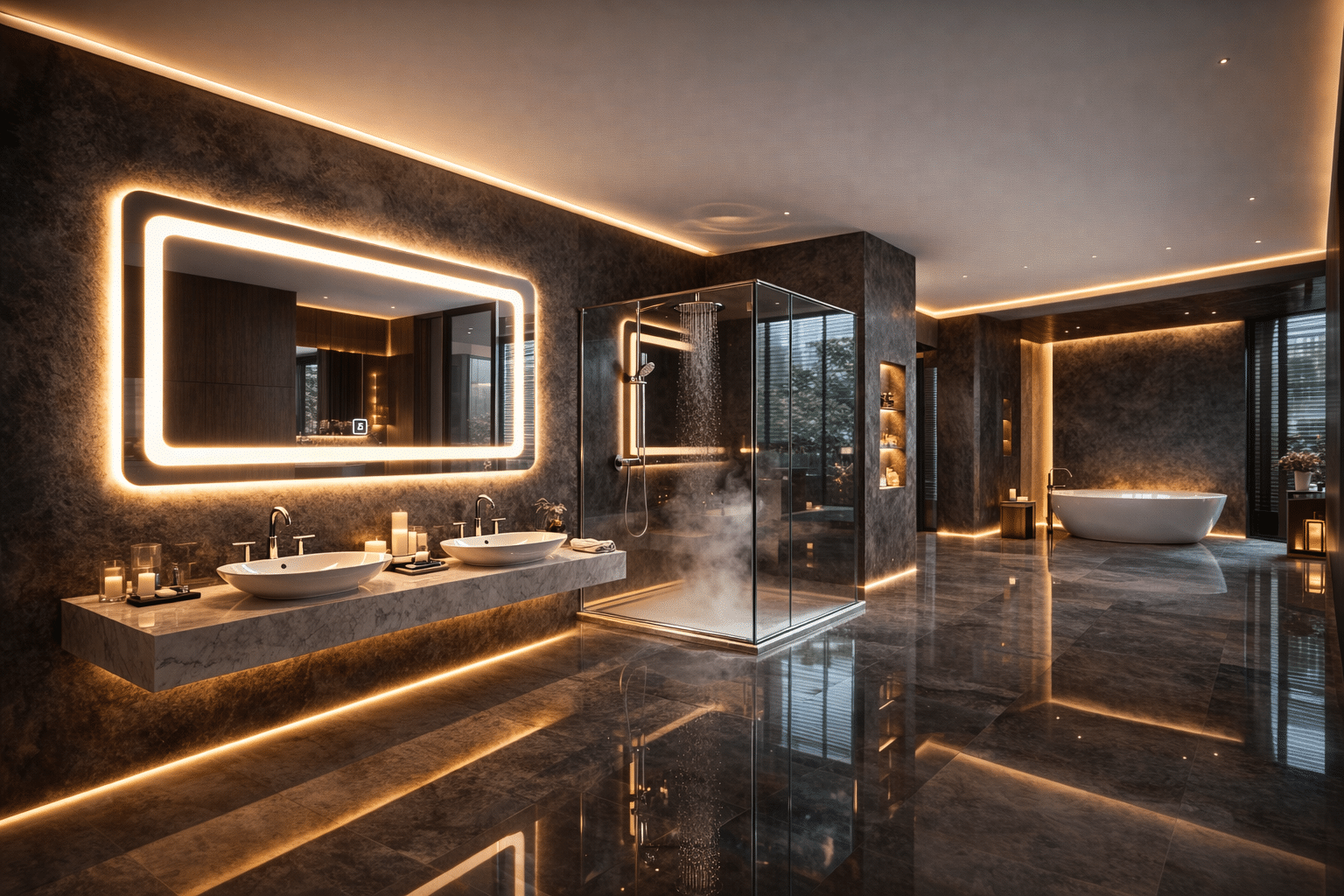 Luxury Rectangular LED Bathroom Mirror with Ambient Lighting