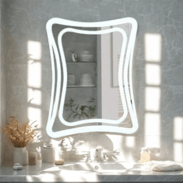 Wave Edge Frameless Frosted LED Mirror – Artistic Bathroom Wall Decor