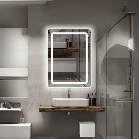 Rectangular LED Bathroom Mirror with Magnifying Glass