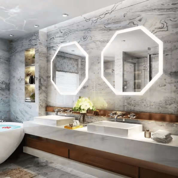 Octagon LED Bathroom Mirror – Geometric Backlit Vanity Mirror