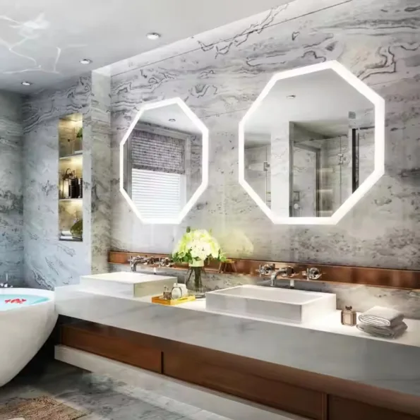 Octagon LED Bathroom Mirror – Geometric Backlit Vanity Mirror