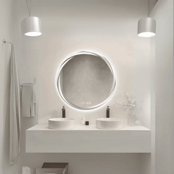 Round Frosted Edge LED Mirror with Ambient Glow