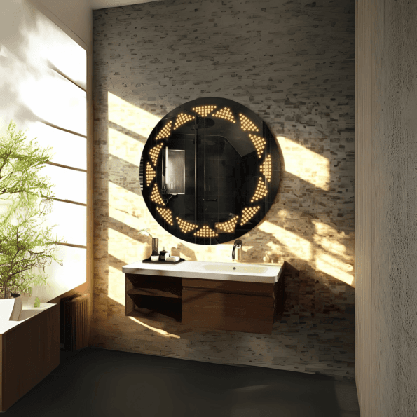 Round Chain-Link Frosted LED Mirror – Decorative Backlit Wall Mirror