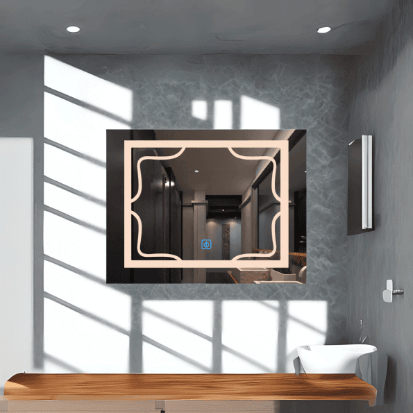 Elegant Frosted Frame LED Mirror – Touch Sensor Wall Mirror