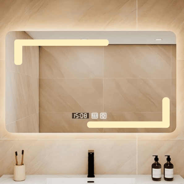 Rectangular LED Mirror with Corner Lights & Touch Sensor