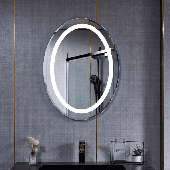 Modern Designed LED Oval Bathroom Mirror – Sleek Illuminated Mirror with Touch Sensor and Anti-Fog Feature