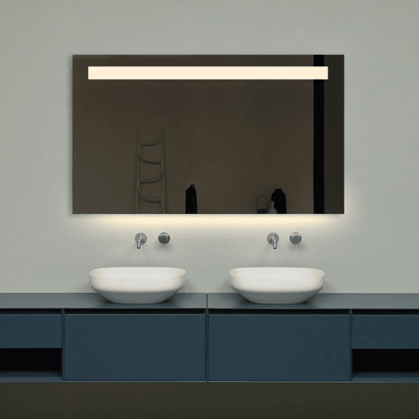 Geometric Frame Frosted LED Mirror – Rectangle Wall-Mount