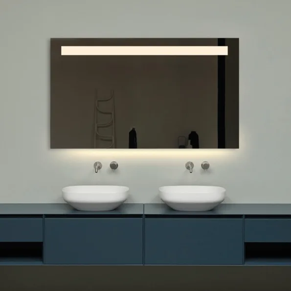 Geometric Frame Frosted LED Mirror – Rectangle Wall-Mount