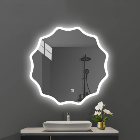 Wavy LED Backlit Mirror – Designer Flower Shape for Bathrooms