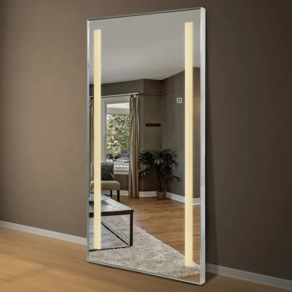 Modern LED Bathroom Mirror with Backlit Frame – Vertical Design