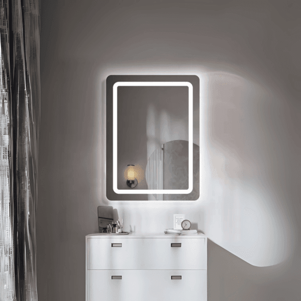 Rectangular LED Bathroom Mirror with Magnifying Glass