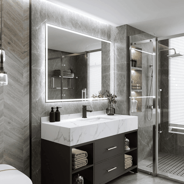 Modern Rectangular Backlit LED Bathroom Mirror with Touch Sensor