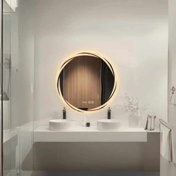 Round Frosted Edge LED Mirror with Ambient Glow