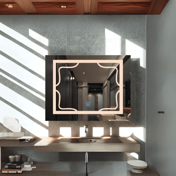 Elegant Frosted Frame LED Mirror – Touch Sensor Wall Mirror