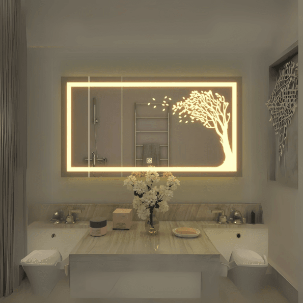 Modern Designed LED Round Bathroom Mirror – Contemporary Illuminated Mirror with Touch Sensor and Anti-Fog Feature