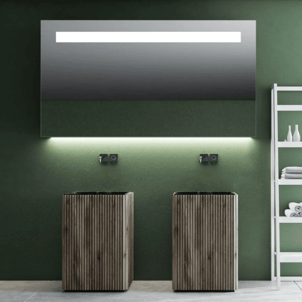 Geometric Frame Frosted LED Mirror – Rectangle Wall-Mount