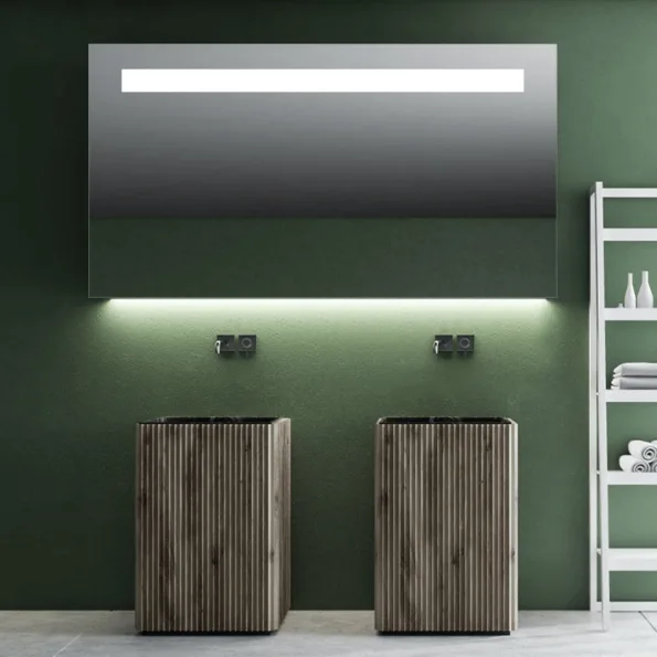 Geometric Frame Frosted LED Mirror – Rectangle Wall-Mount