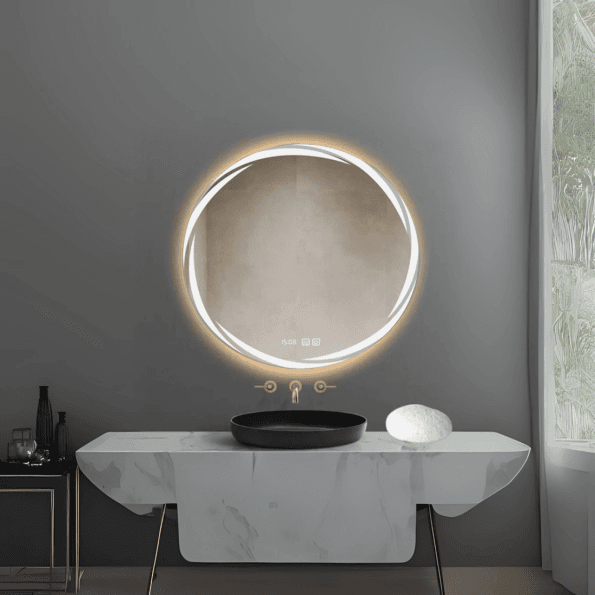 Round Frosted Edge LED Mirror with Ambient Glow