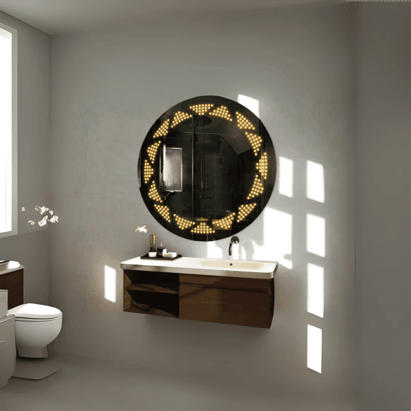 Round Chain-Link Frosted LED Mirror – Decorative Backlit Wall Mirror