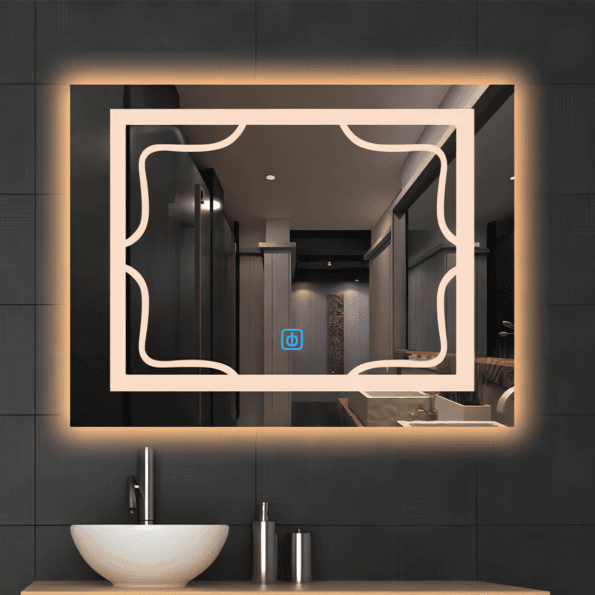 Elegant Frosted Frame LED Mirror – Touch Sensor Wall Mirror