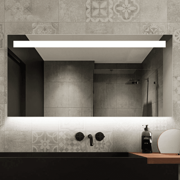 Geometric Frame Frosted LED Mirror – Rectangle Wall-Mount