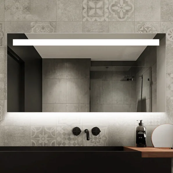Geometric Frame Frosted LED Mirror – Rectangle Wall-Mount