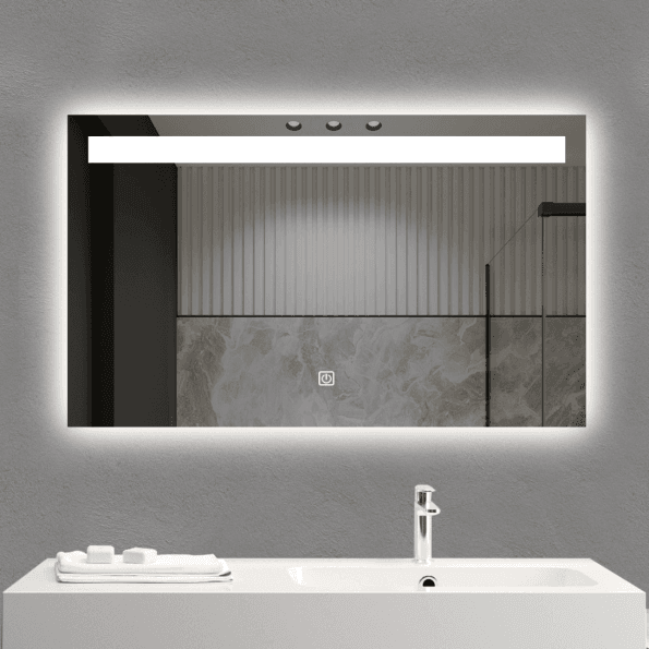 Geometric Frame Frosted LED Mirror – Rectangle Wall-Mount