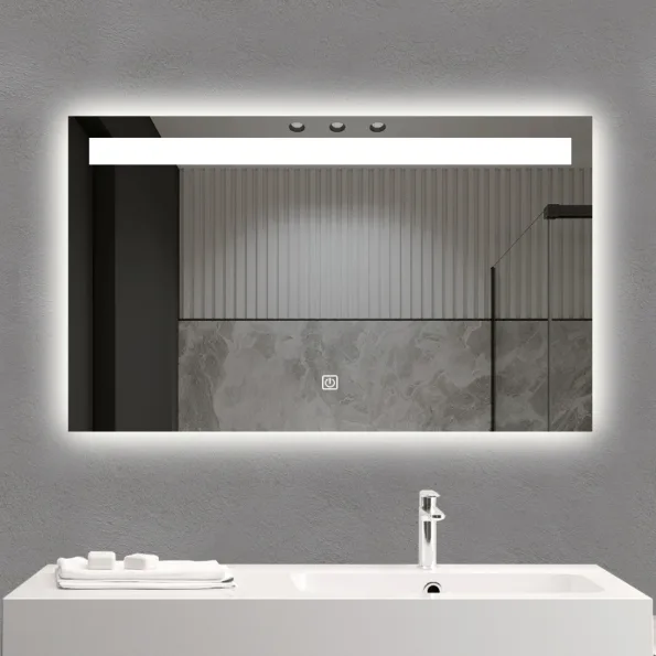 Geometric Frame Frosted LED Mirror – Rectangle Wall-Mount