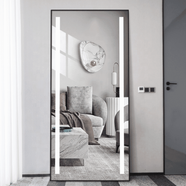 Modern LED Bathroom Mirror with Backlit Frame – Vertical Design