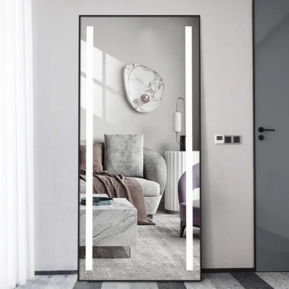 Modern LED Bathroom Mirror with Backlit Frame – Vertical Design