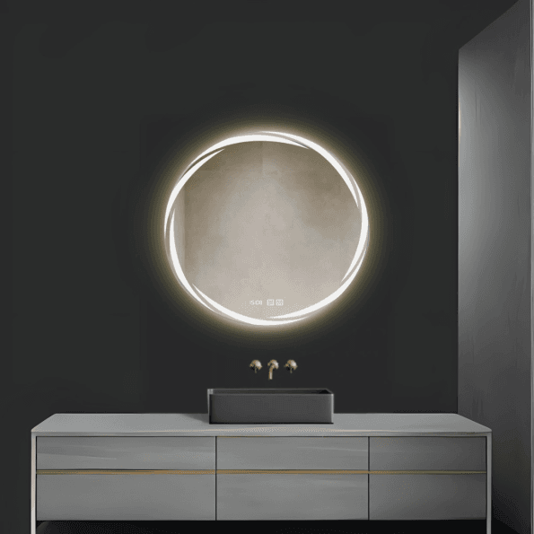 Round Frosted Edge LED Mirror with Ambient Glow