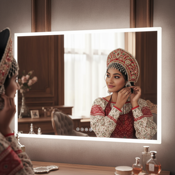Classic LED Light Mirror – Square Wall-Mounted Mirror with Backlit Glow 3