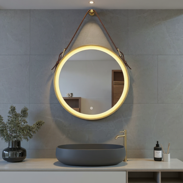 Large Round LED Bathroom Mirror – Modern Backlit Wall-Mounted Mirror 4