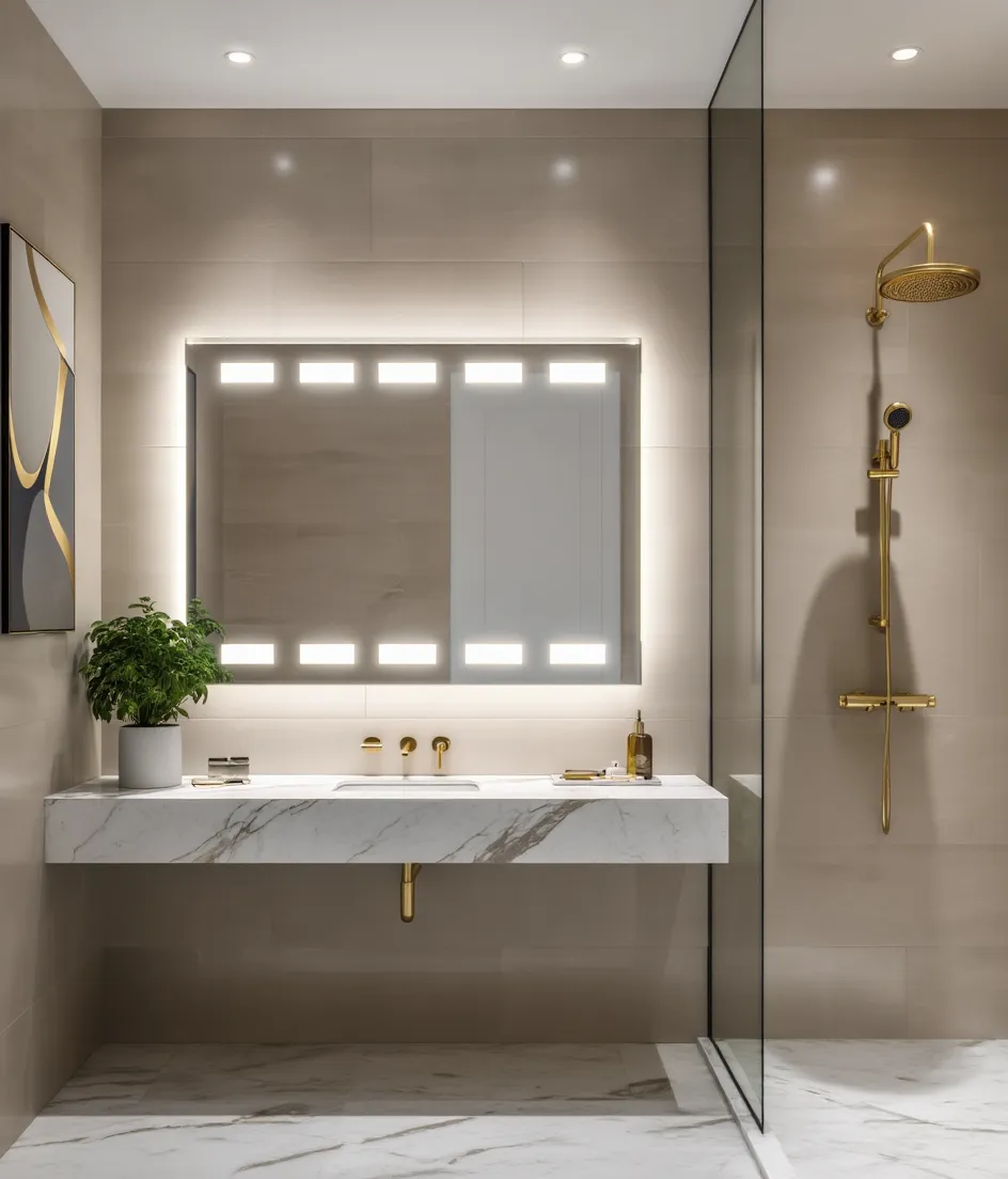 Cube Wide Light Mirror – LED Backlit Mirror with Geometric Glow 4