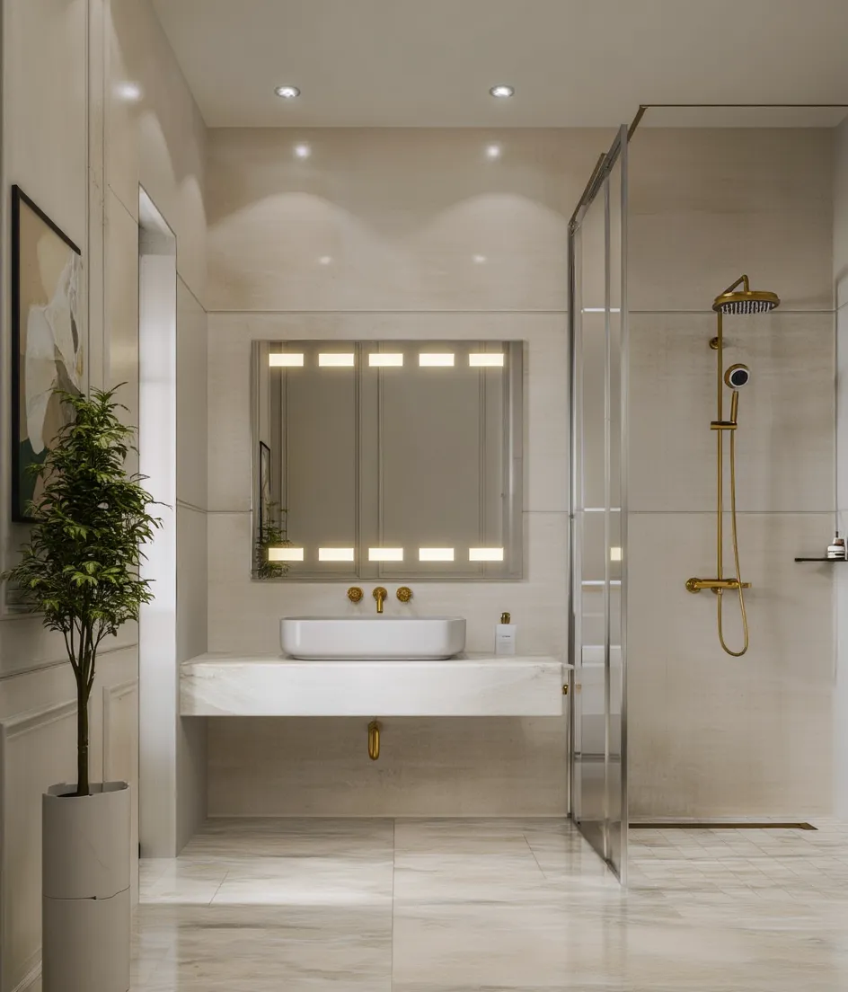 Cube Wide Light Mirror – LED Backlit Mirror with Geometric Glow 4