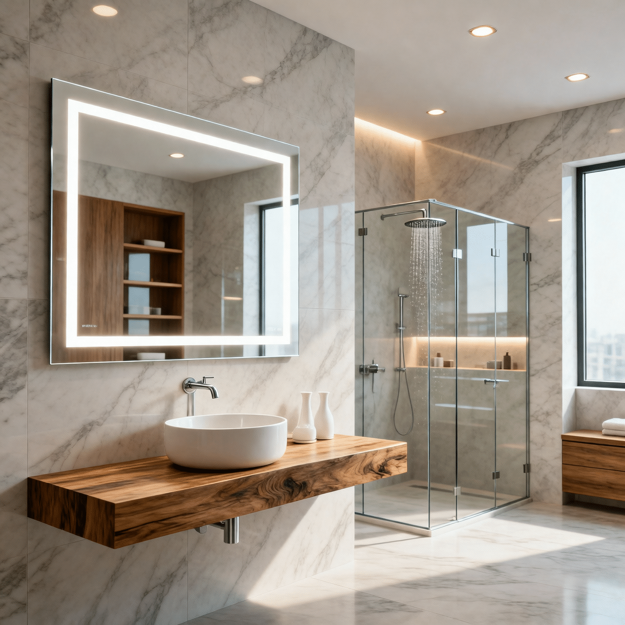Modern Square LED Mirror with Touch Sensor & Anti Fog