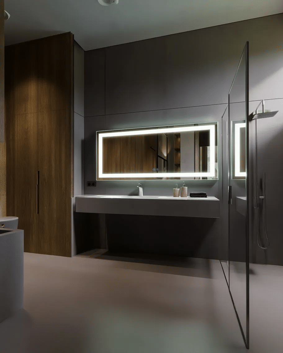 Wall Mounted LED Mirror with Clean Minimal Lighting