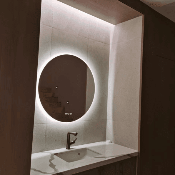 Round Backlit LED Bathroom Mirror – Modern Illuminated Vanity Mirror with Touch Control