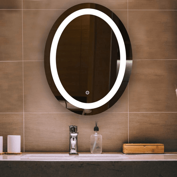 Oval Shape Lighted LED Mirror – Modern Bathroom Vanity Mirror (Touch Control, Dimmable, Anti-Fog, 3 Light Modes, IP44 Rated)
