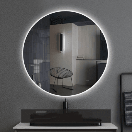 Round Backlit Bathroom Lighted LED Mirror – Modern Vanity Mirror (Touch Control, Dimmable, IP44 Waterproof, 3 Light Modes)